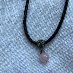 Pink Pearl Necklace, Braided Black Chain